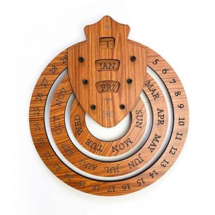 GG 021 Perpetual Wall Calendar Wooden MDF, (Teak Finished) (Shield Design) (10.5 inch)