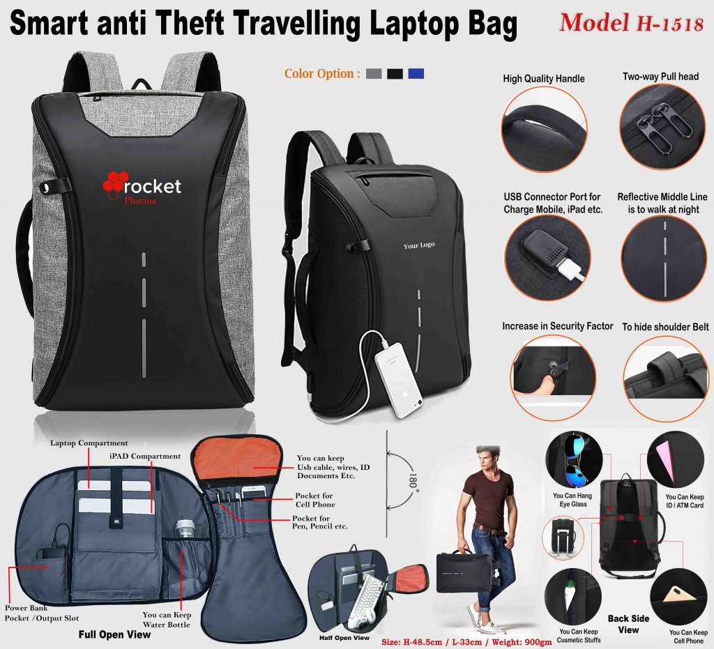 H-1518 Anti Theft Travelling Laptop Bag - Adminneeds