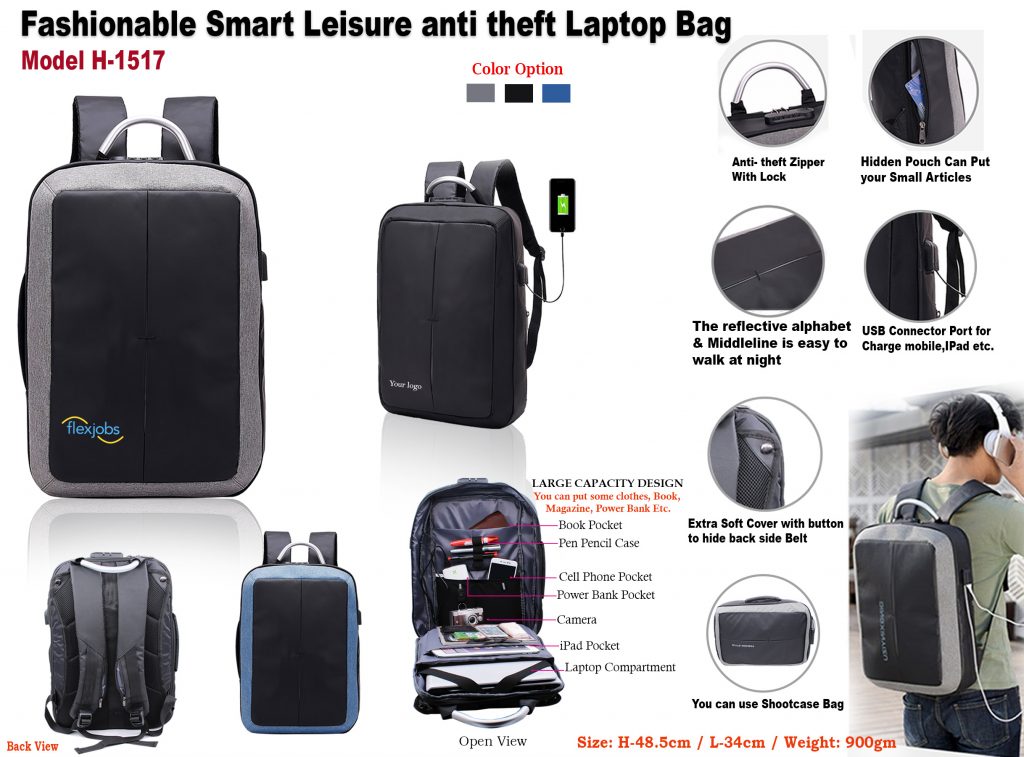 H-1517 Fashionable Smart Leisure anti Theft Laptop Bag - Adminneeds