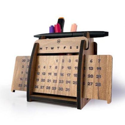 GG 033 Pen Stand with Sliding Perpetual Calendar (Oak Finish) (4 inch x 4 inch) Regular price