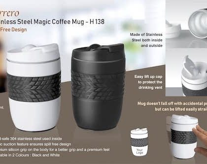 PP H138 – Ferrero Stainless Steel Magic Coffee Mug (300 Ml Approx) (Spill Free Design)
