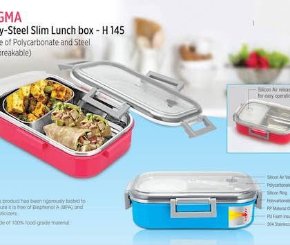 PP H145 – Sigma Poly-Steel Slim Lunch Box (Made Of Polycarbonate And Steel) (Unbreakable)