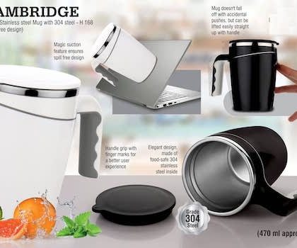 PP H168 – Cambridge Magic Stainless Steel Mug With 304 Steel | Spill Free Design (470 Ml Approx)